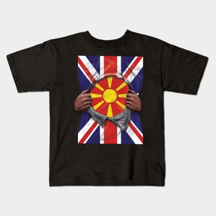 Macedonia Flag Great Britain Flag Ripped - Gift for Macedonian From Macedonia Kids T-Shirt